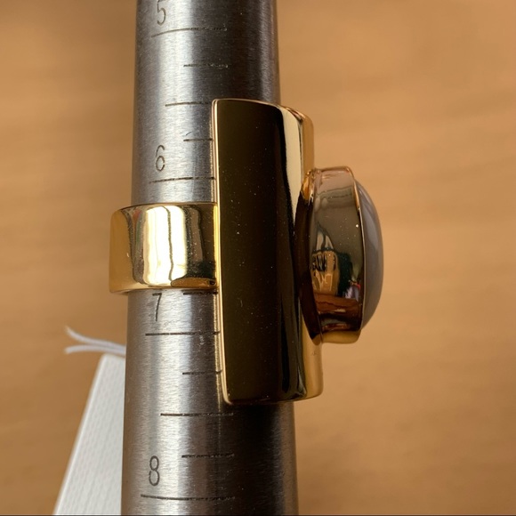 TRINA TURK Gold Tone And  White Agate/Onyx Ring - Picture 5 of 10